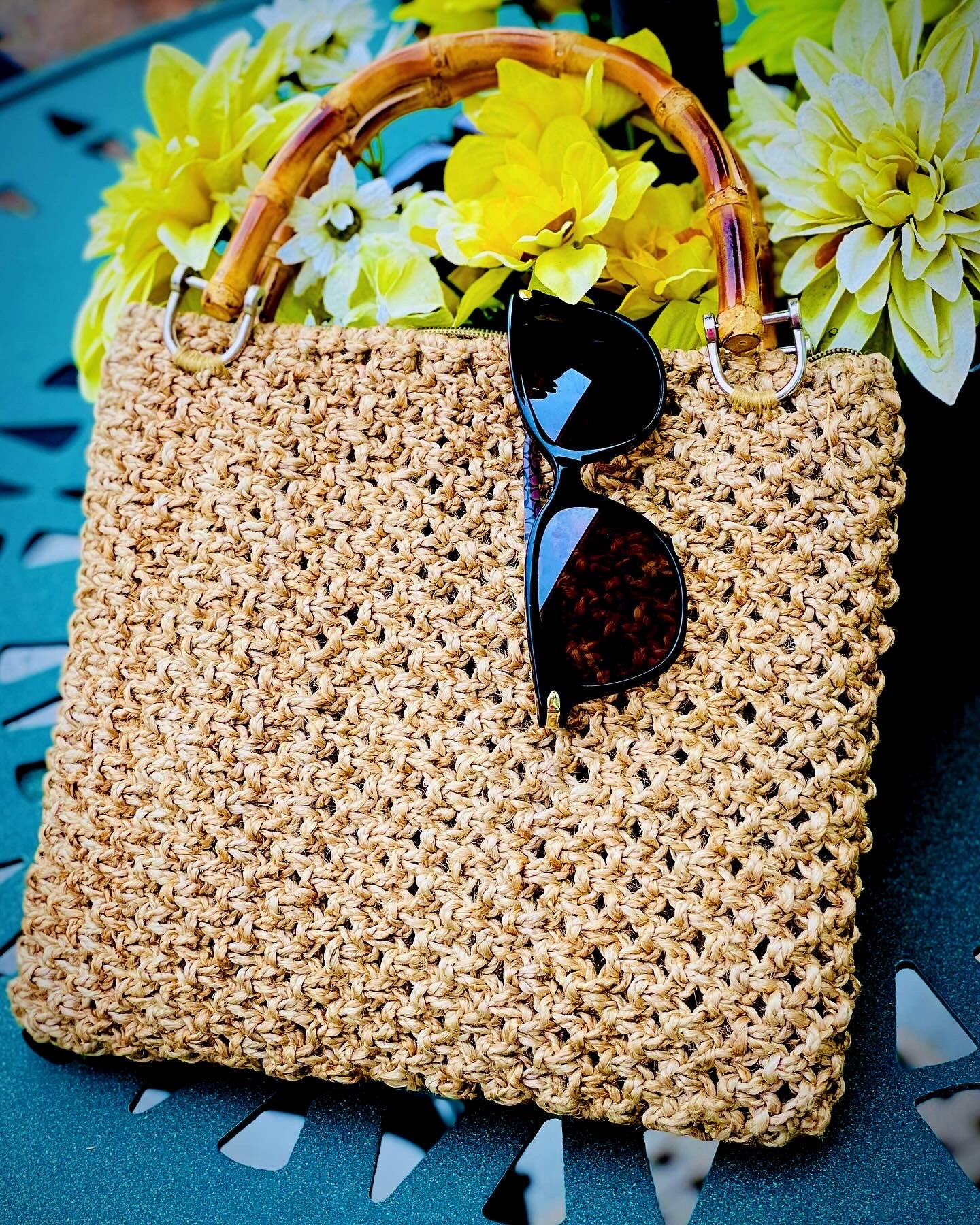 Handmade Jute and Bamboo Handbag with Crossbody Strap