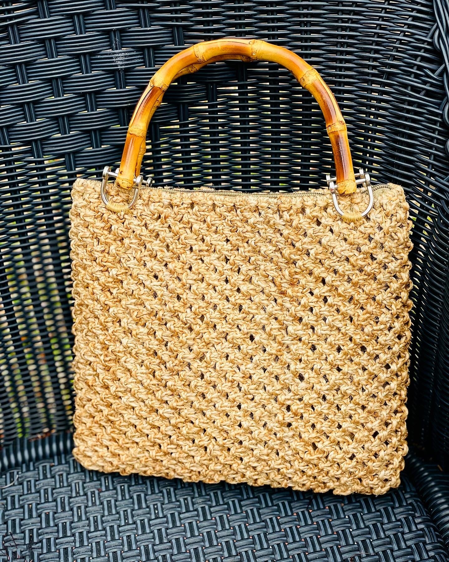 Handmade Jute and Bamboo Handbag with Crossbody Strap