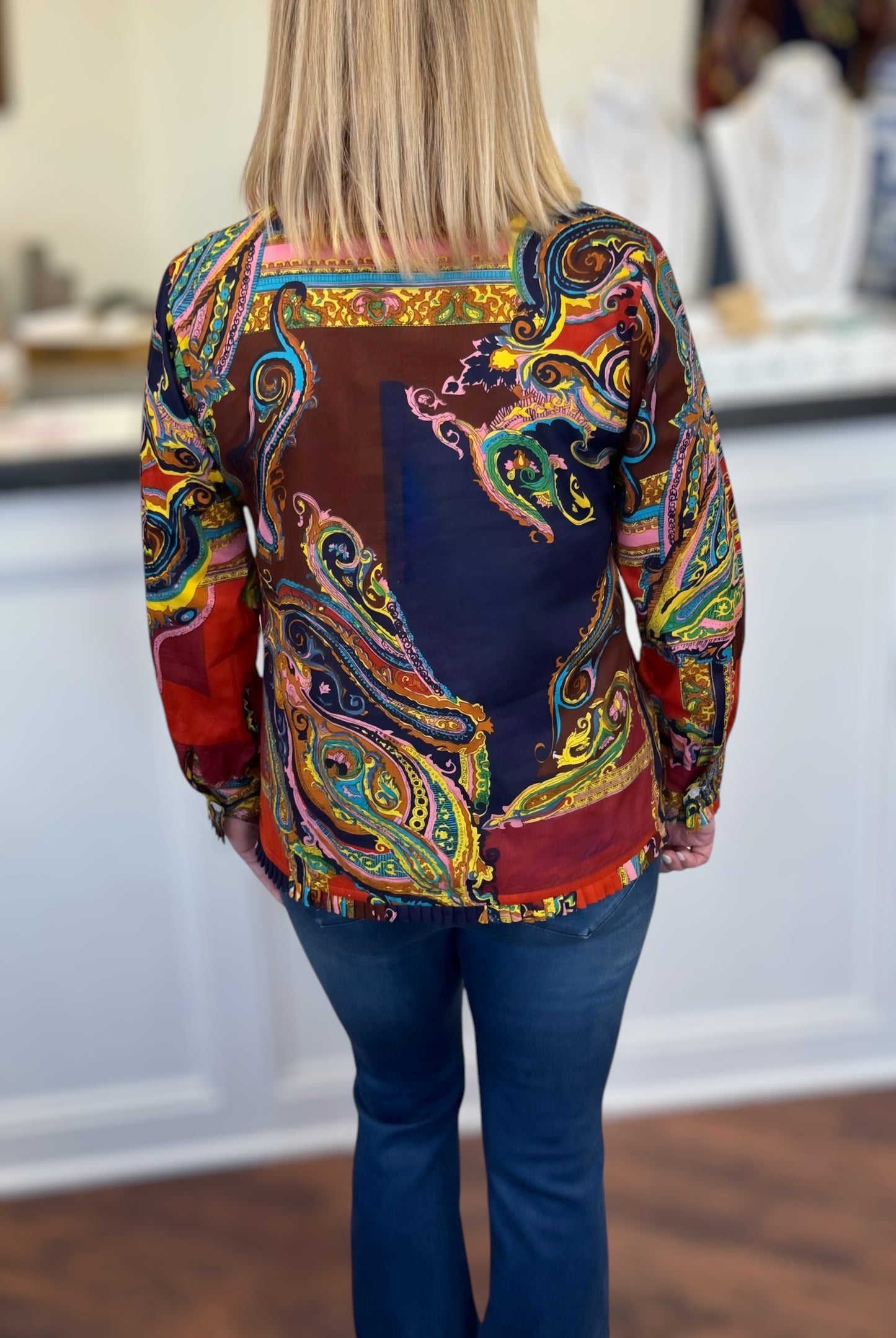 MB Signature Tunic in Dynamite with Long Sleeve Ruffle Cuff