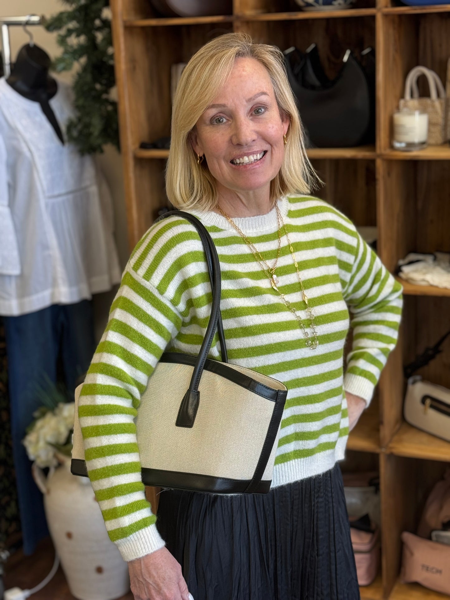 Tavo Canvas & Black Leather Shoulder Bag with Drawstring by JURGI