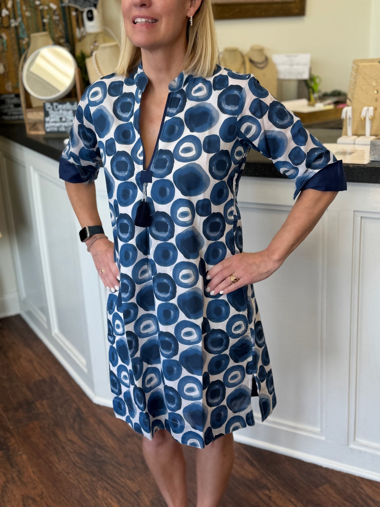 Amelia Dress in Navy Watercolor