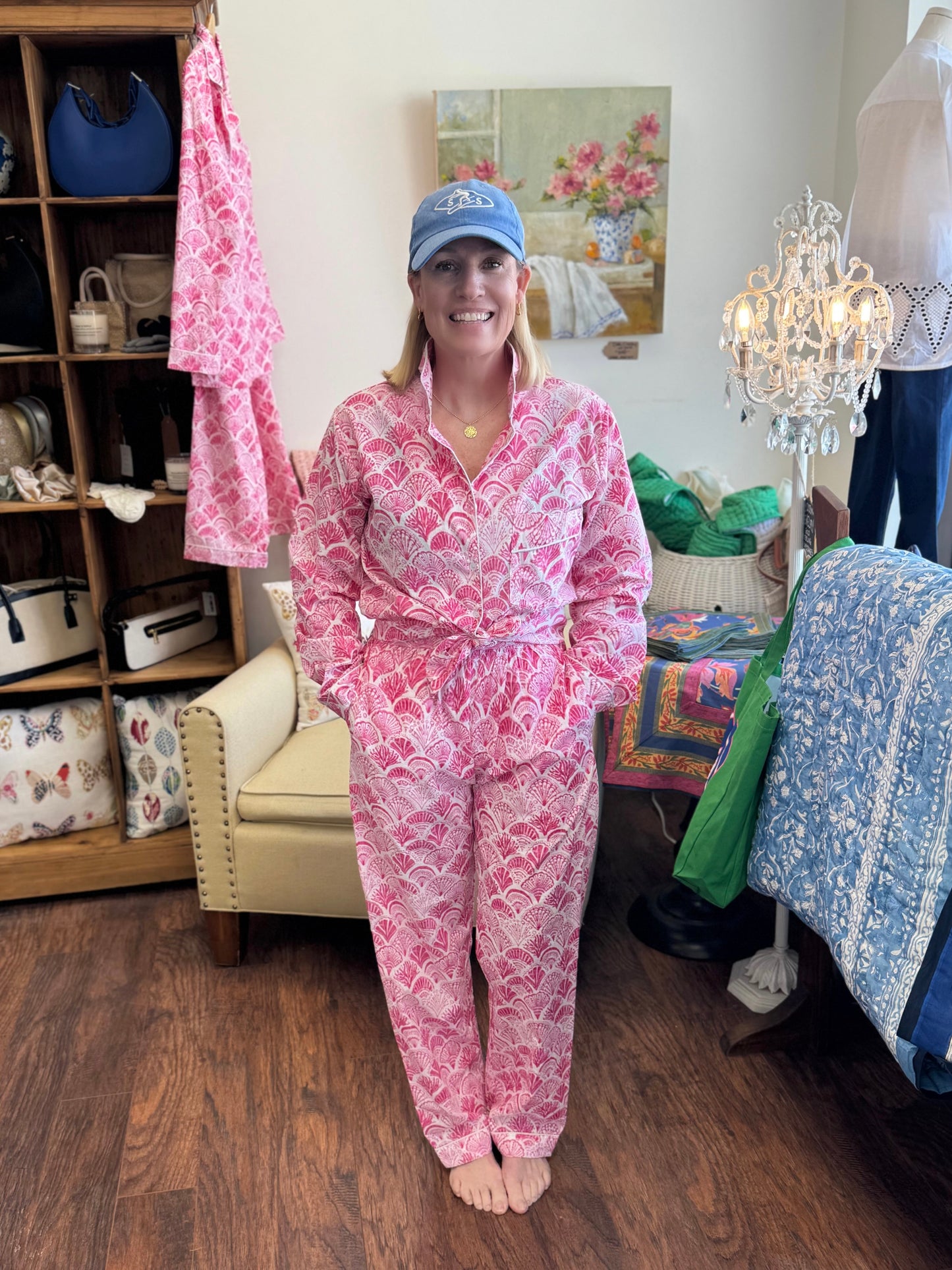 Fam Jam Pj Set in Shell Print Pink OR Blue