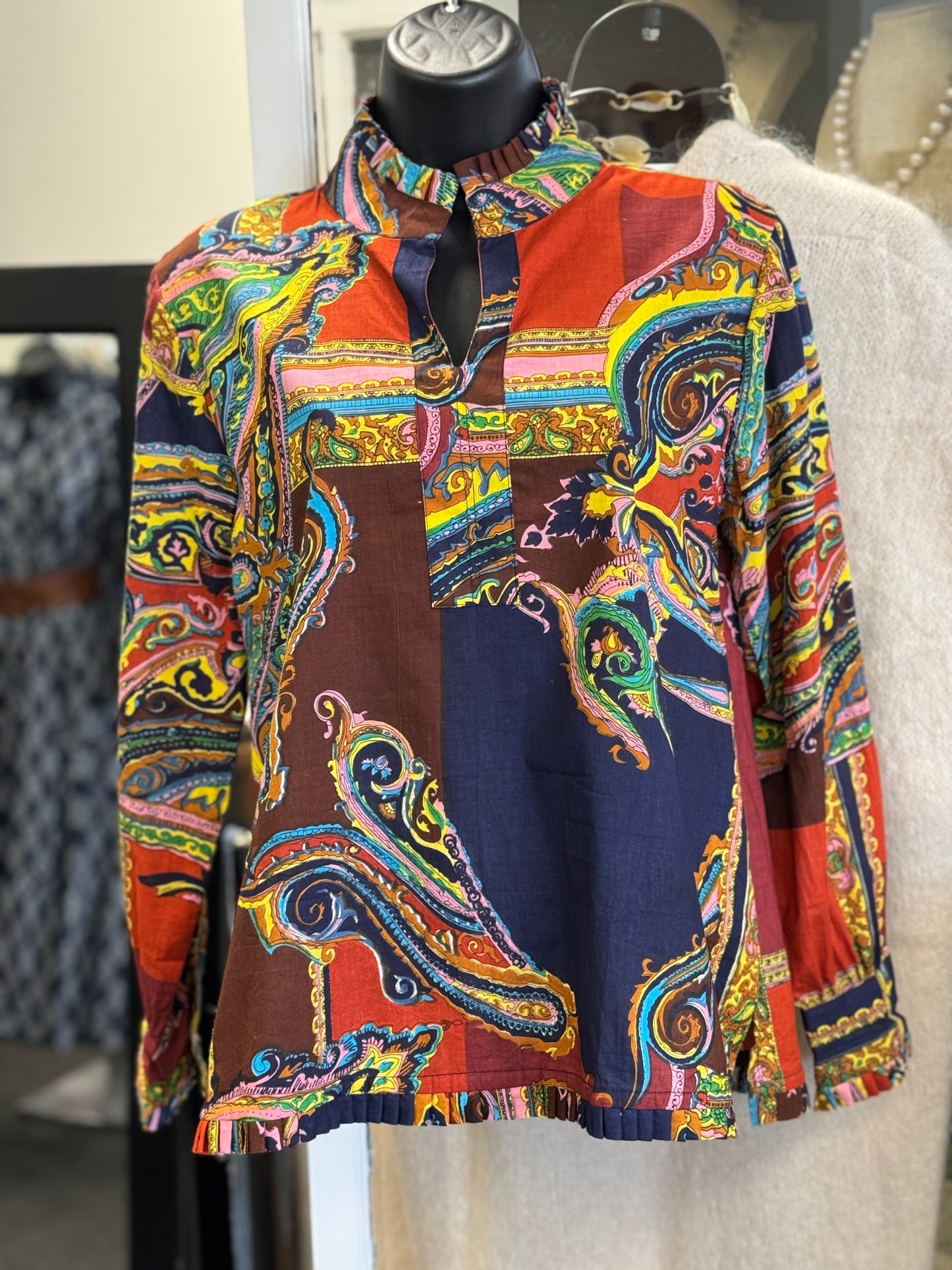 MB Signature Tunic in Dynamite with Long Sleeve Ruffle Cuff