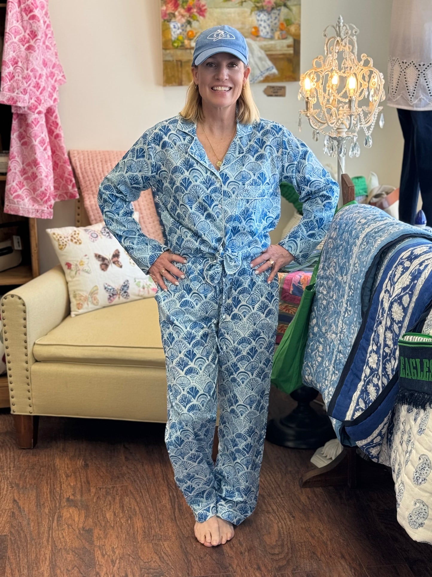 Fam Jam Pj Set in Shell Print Pink OR Blue