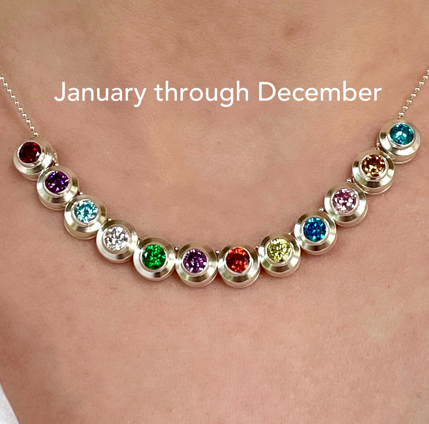 Sterling Silver Birthstone Charm in Crystal on Sterling Silver Beaded Necklace