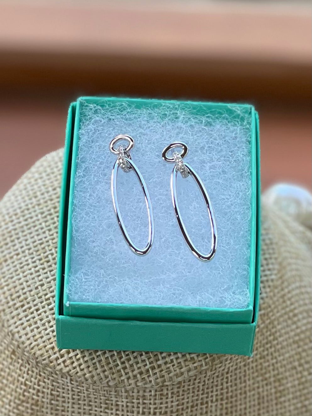 Sterling Silver and CZ Oval Drops on Post Earrings