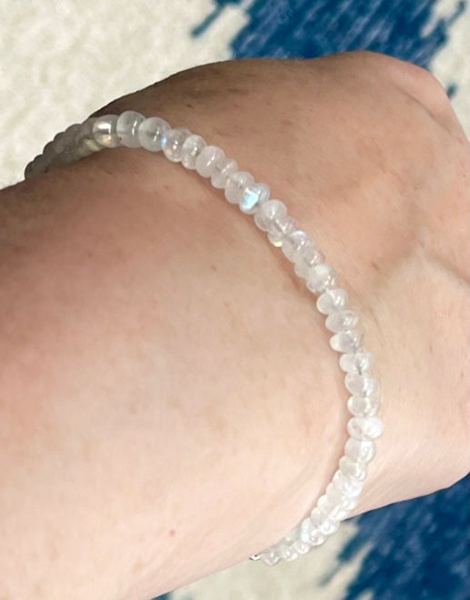 Rainbow Moonstone Bracelet with Sterling Silver Toggle