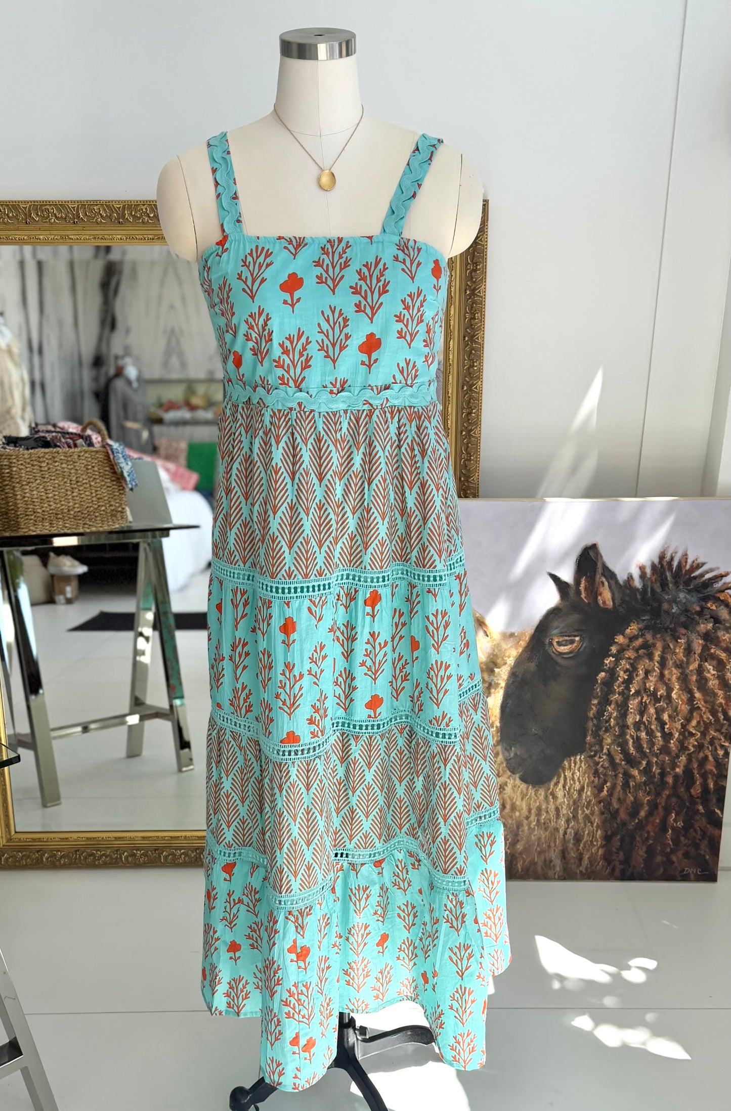 Piah Turquoise and Orange Tiered Sundress