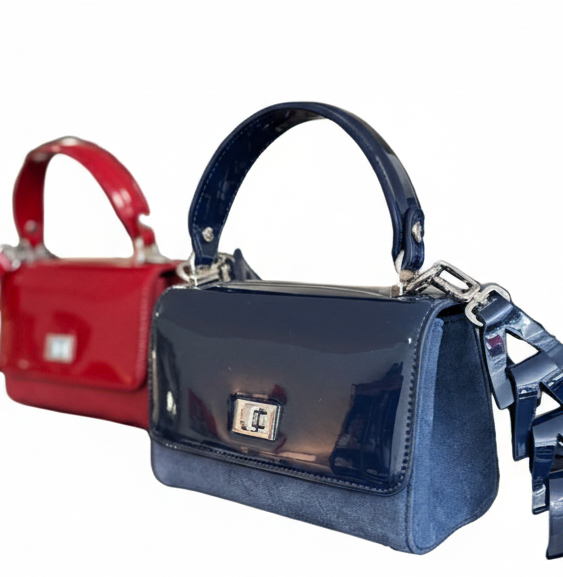 Hand Made Patent Leather and Suede Crossbody or Hand Bag