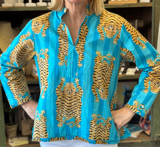 Signature MB Tunic in Aqua Stripe Tiger