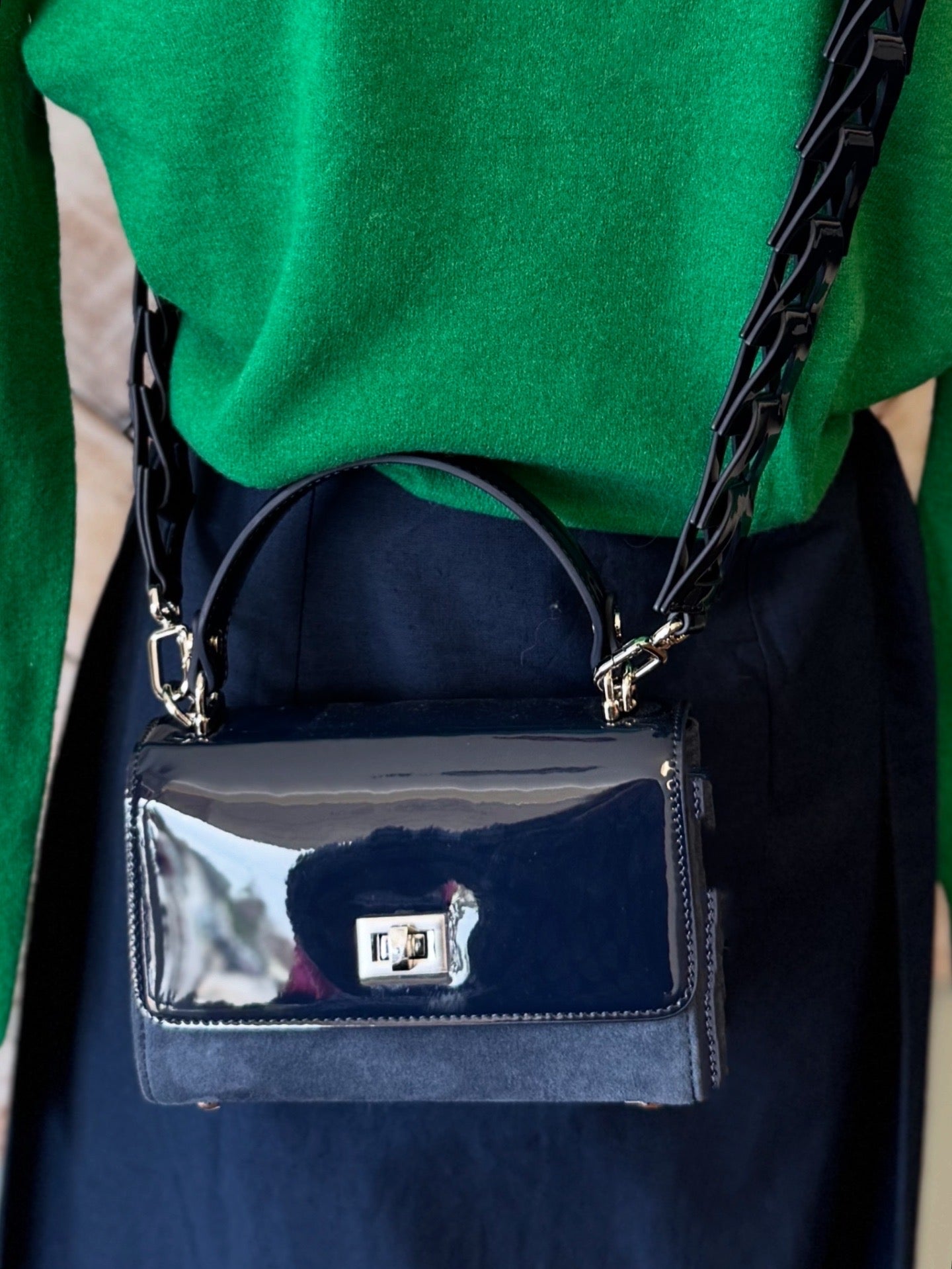 Hand Made Patent Leather and Suede Crossbody or Hand Bag