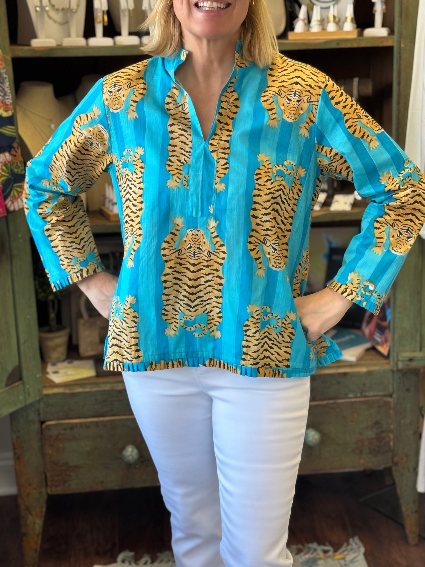 Signature MB Tunic in Aqua Stripe Tiger