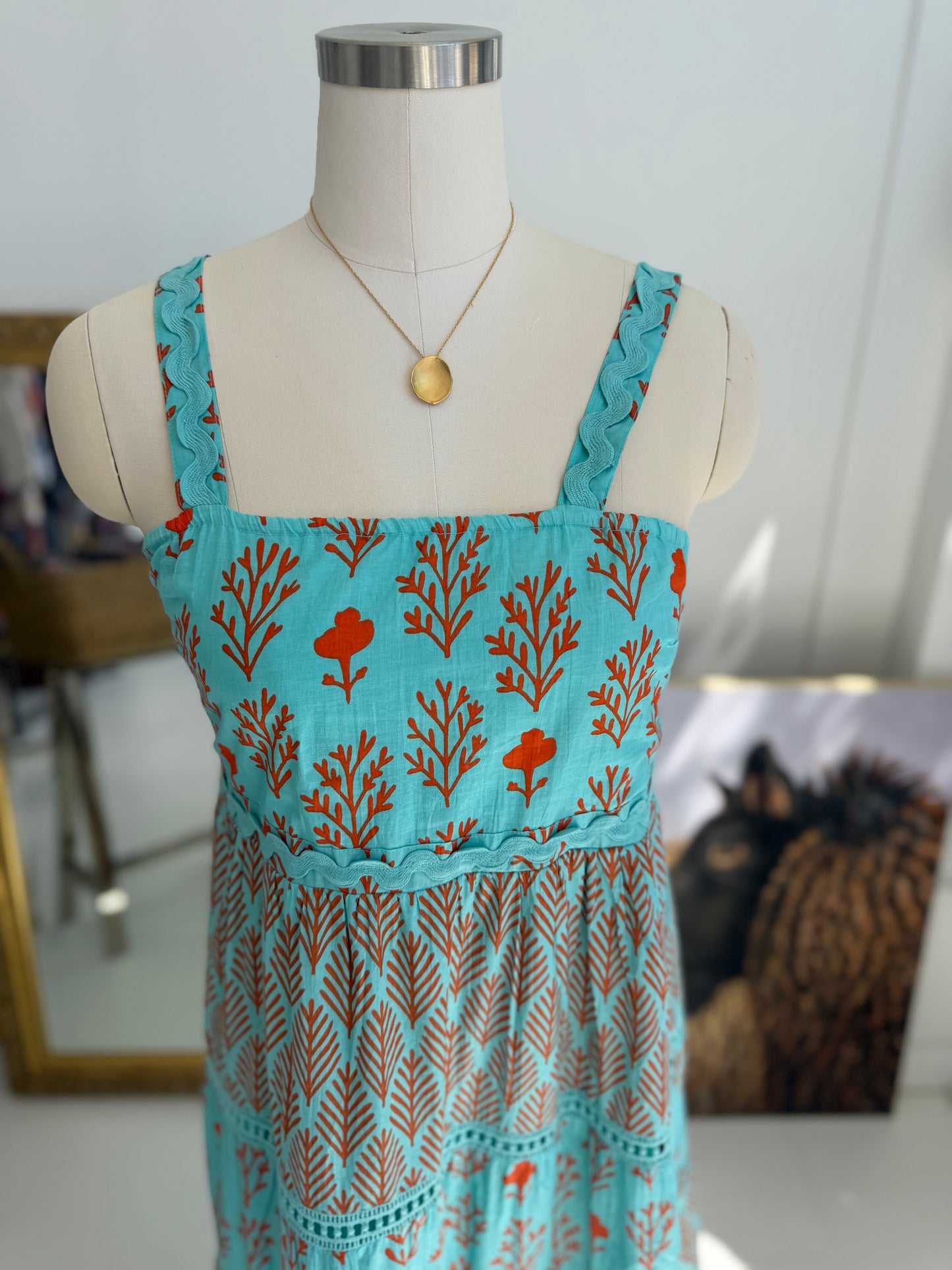 Piah Turquoise and Orange Tiered Sundress