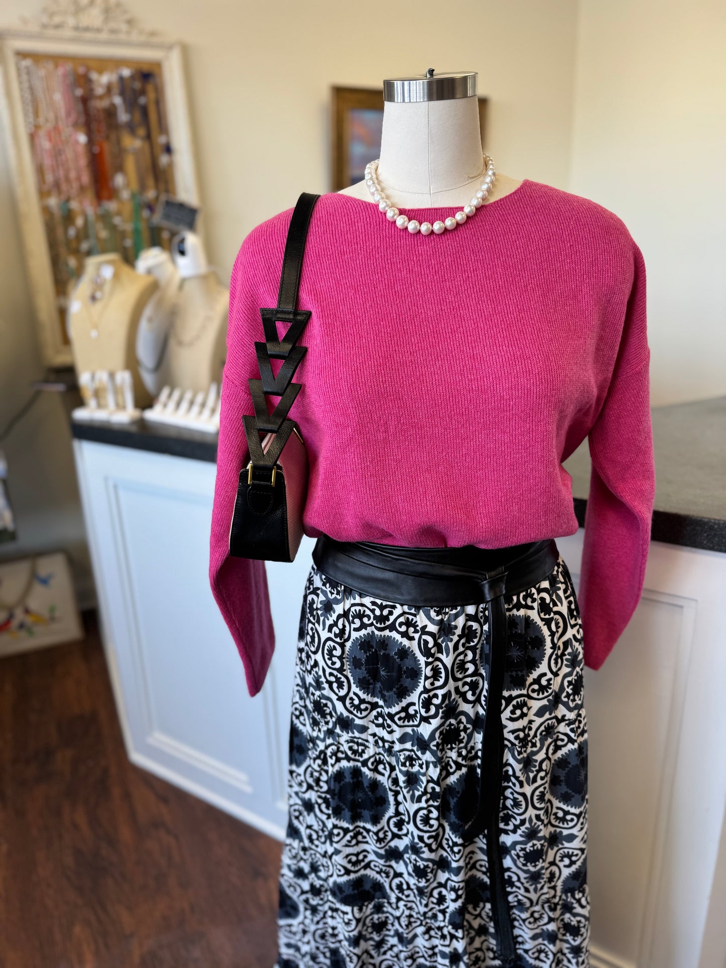 Black & White Boho Tiered Maxi Skirt with Lining