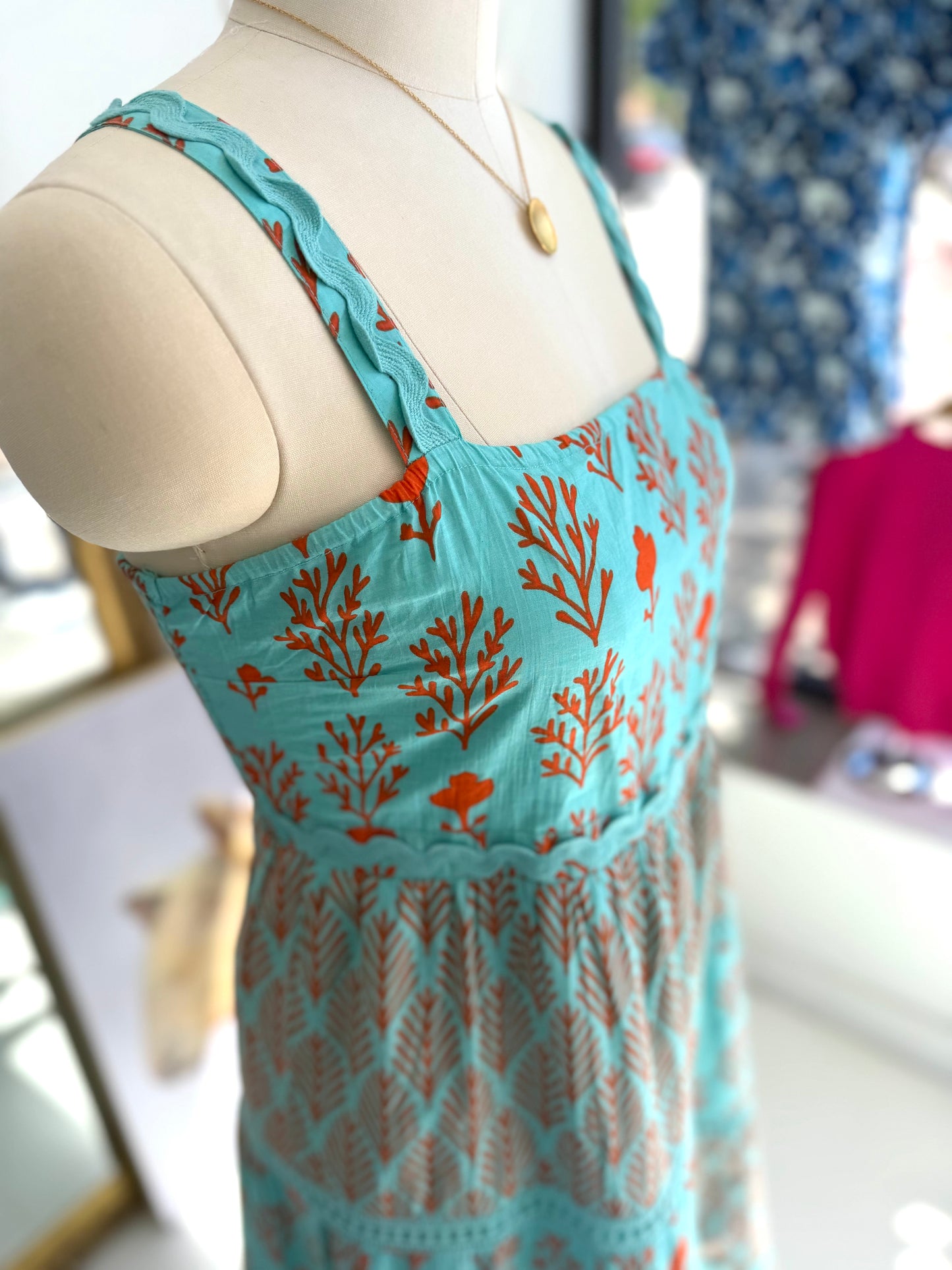 Piah Turquoise and Orange Tiered Sundress