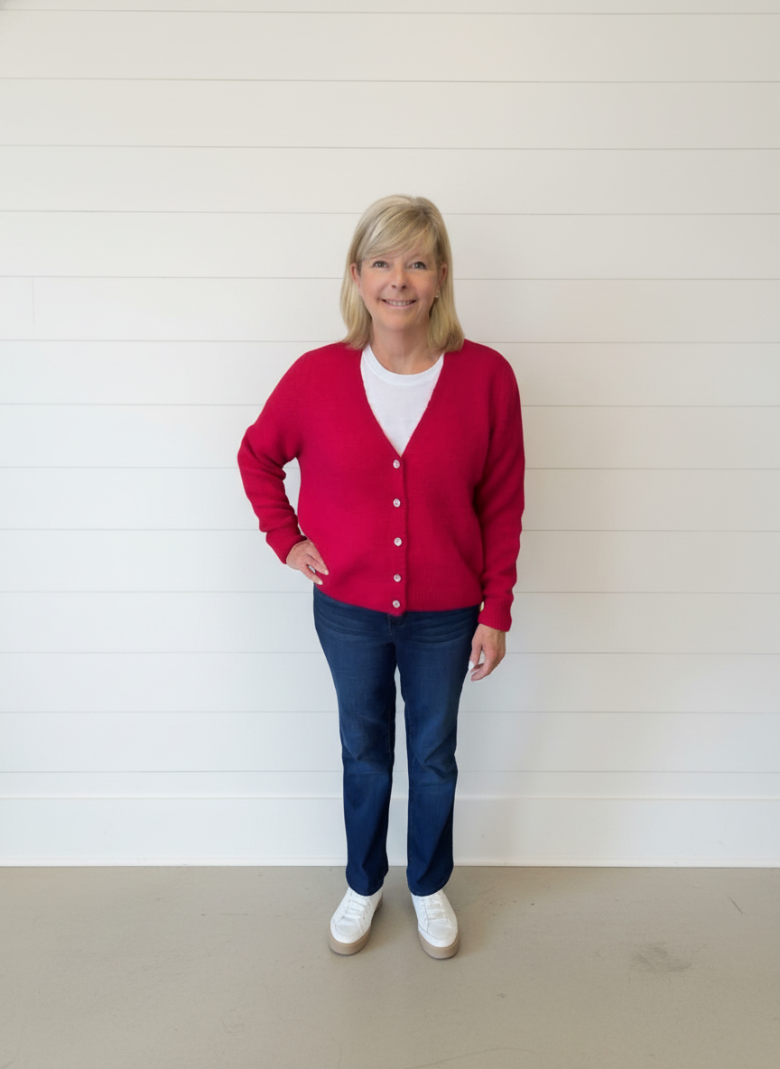 Alpaca Blend V Neck Cardigan Sweater with 5 buttons