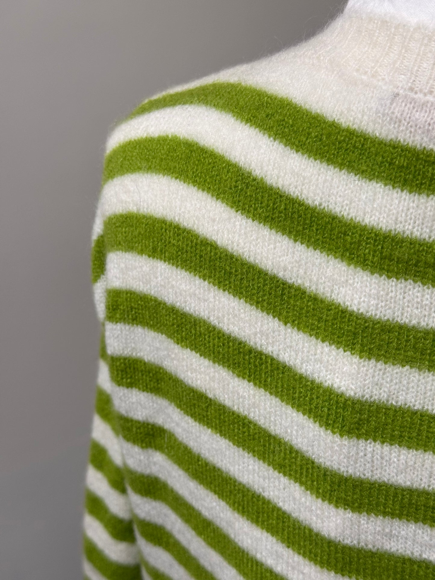 Super Kid Mohair Striped Crew Neck Short Sweater in Apple Green