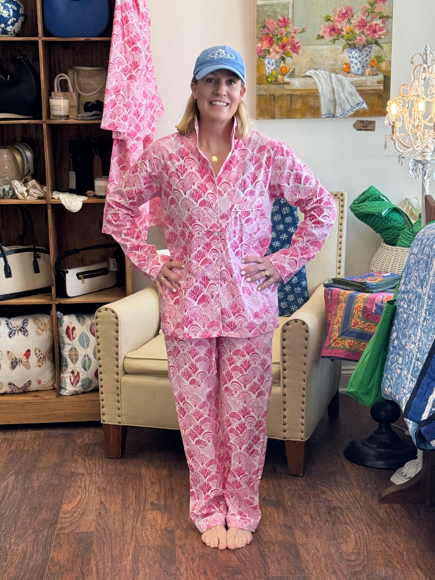Fam Jam Pj Set in Shell Print Pink OR Blue