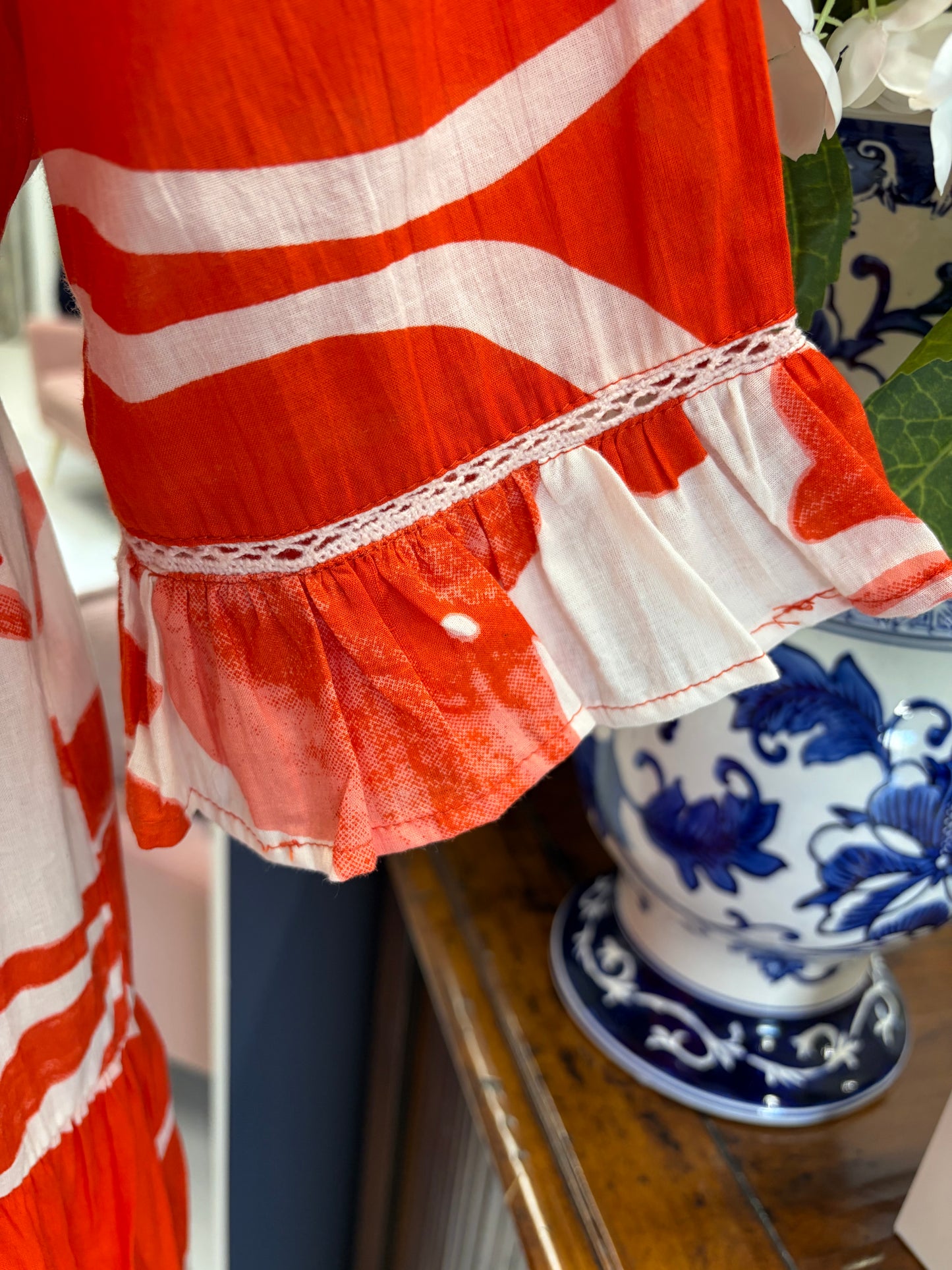 Zaya Dress in Orange and White