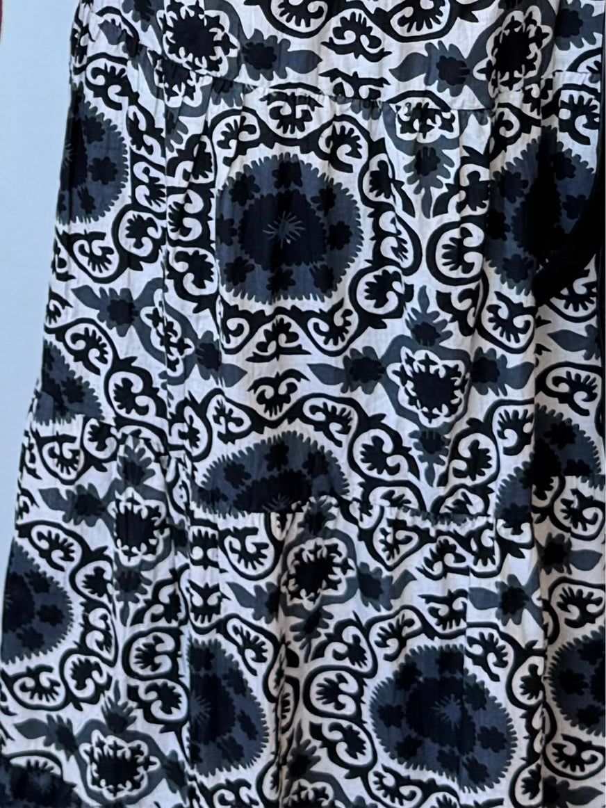 Black & White Boho Tiered Maxi Skirt with Lining