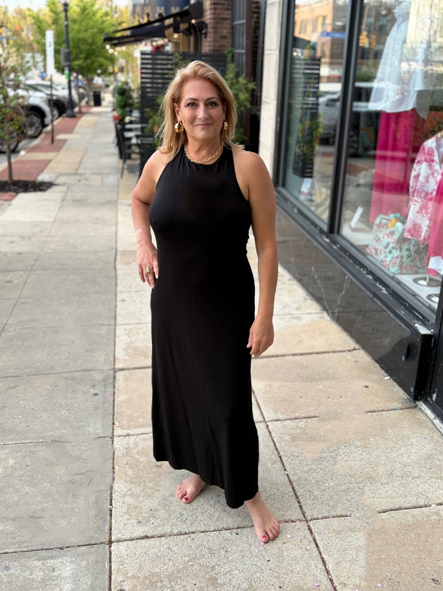 Long Black Twist Back Dress