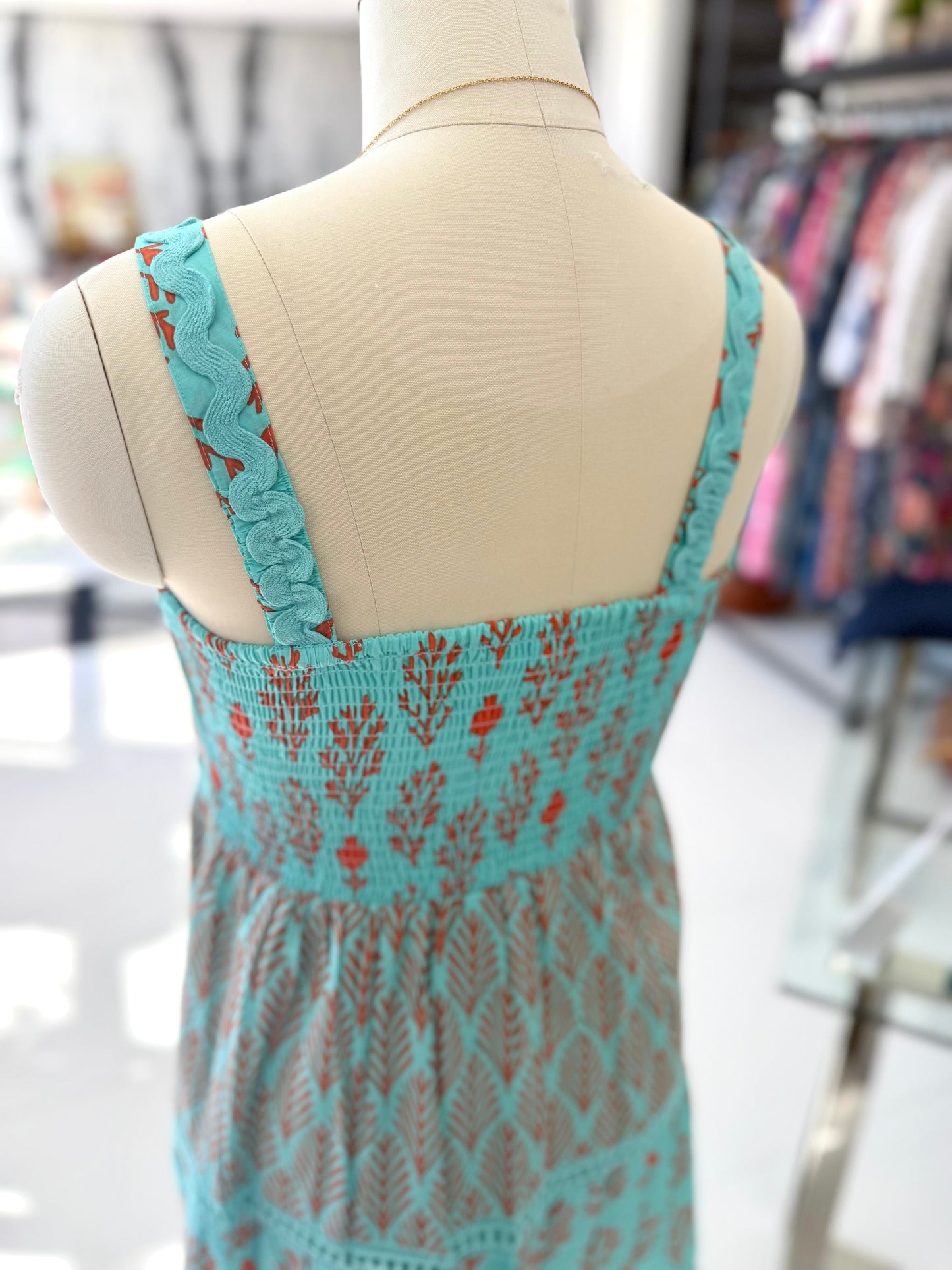 Piah Turquoise and Orange Tiered Sundress