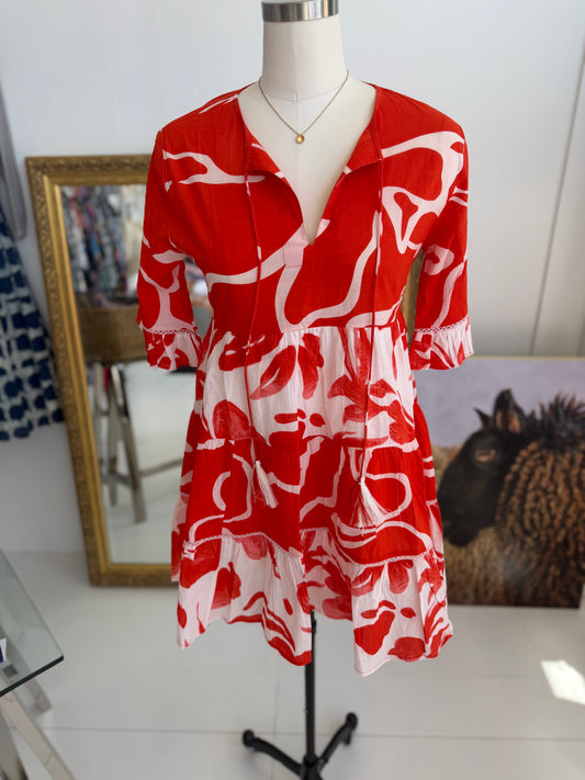Zaya Dress in Orange and White