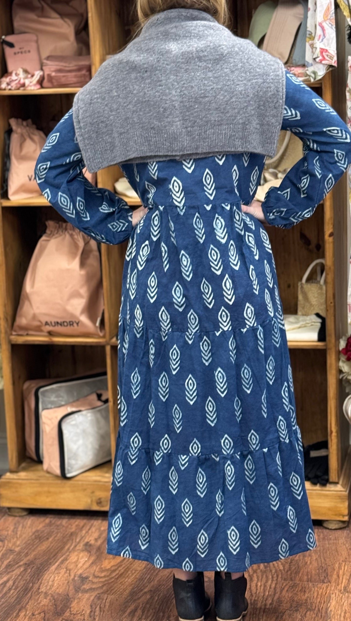 Oakley Maxi Dress in Indigo Arrows
