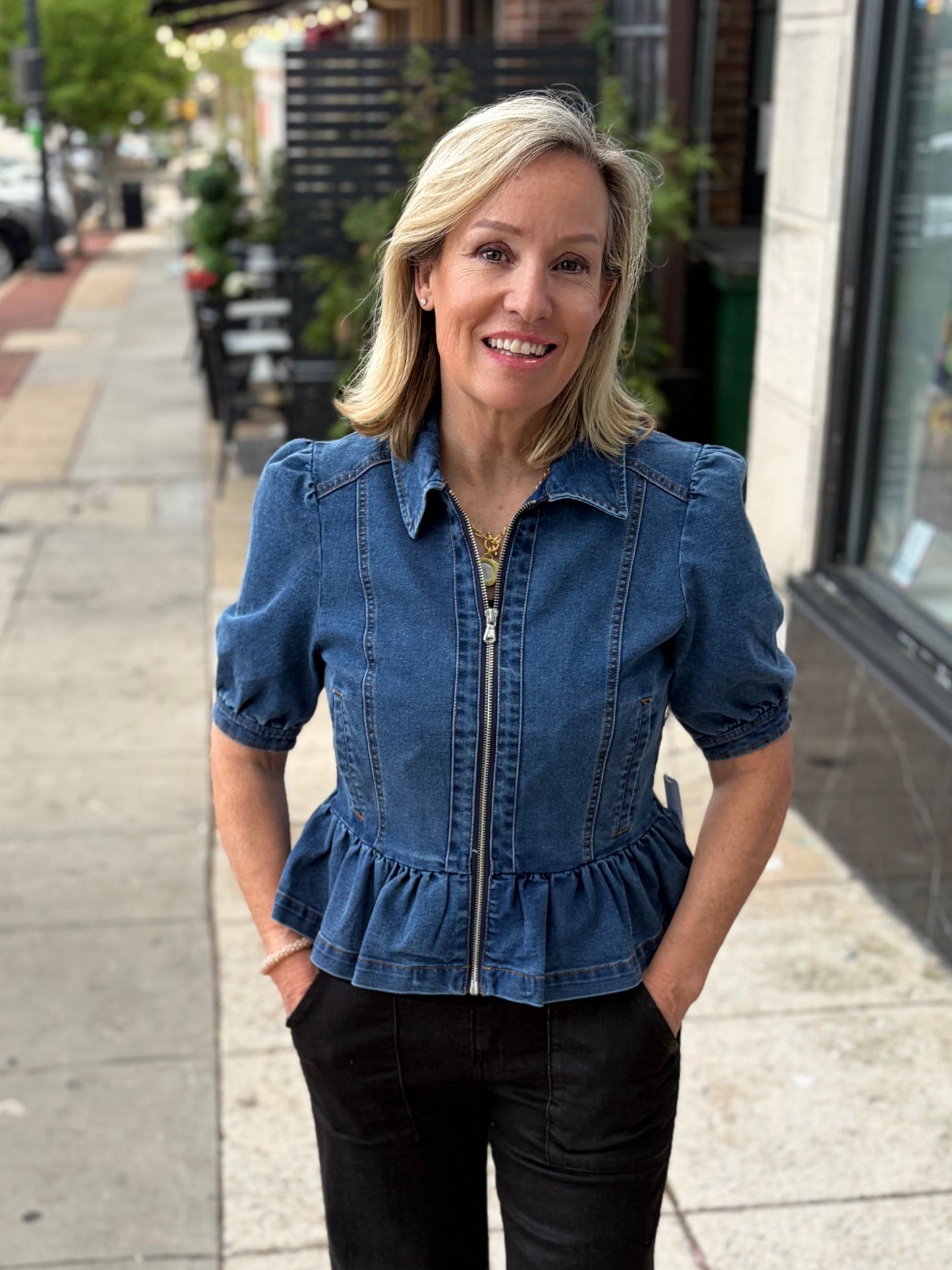 Delancey Peplum Denim Jacket with Zipper