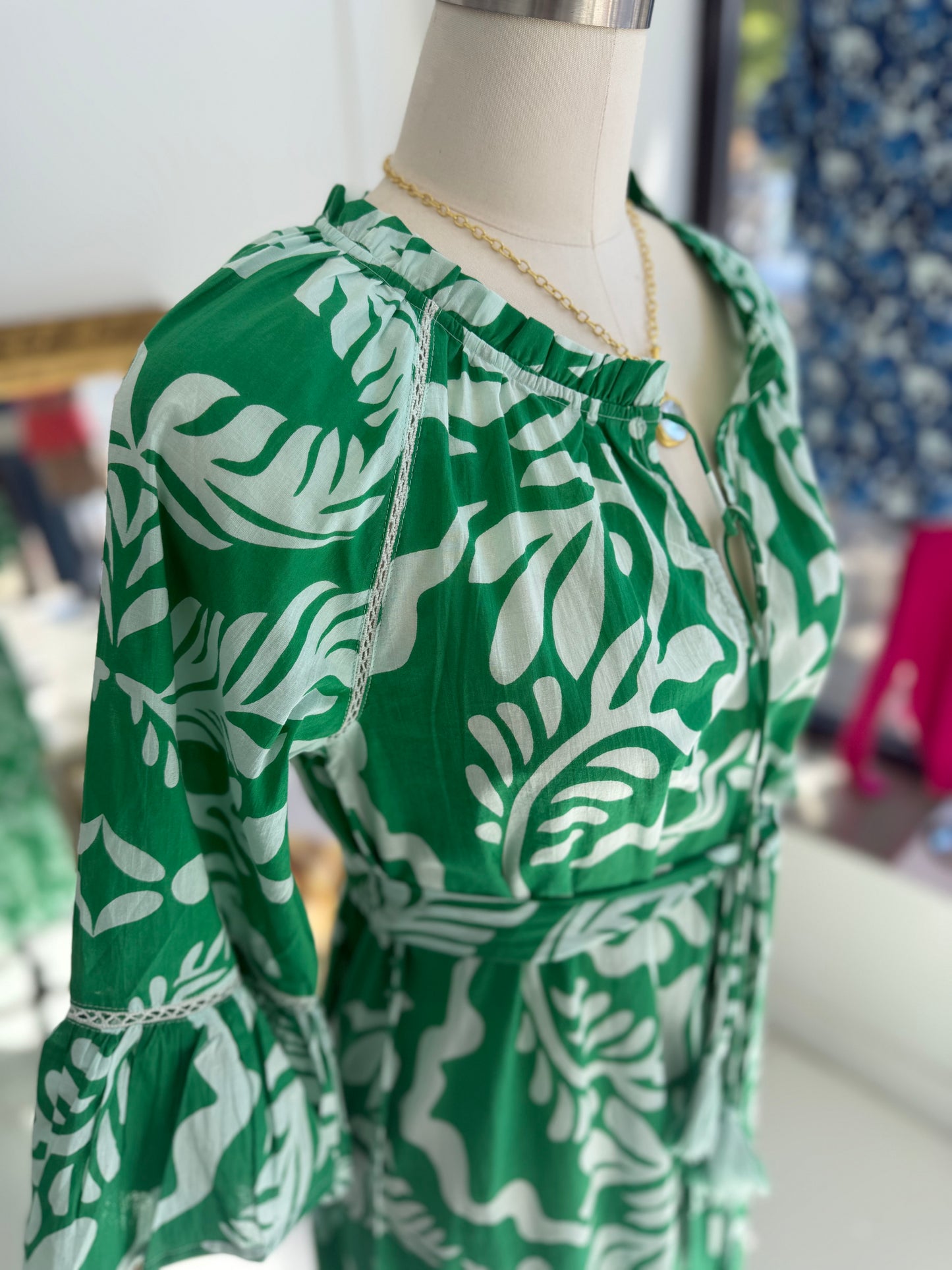 Vivian Green and White Maxi dress