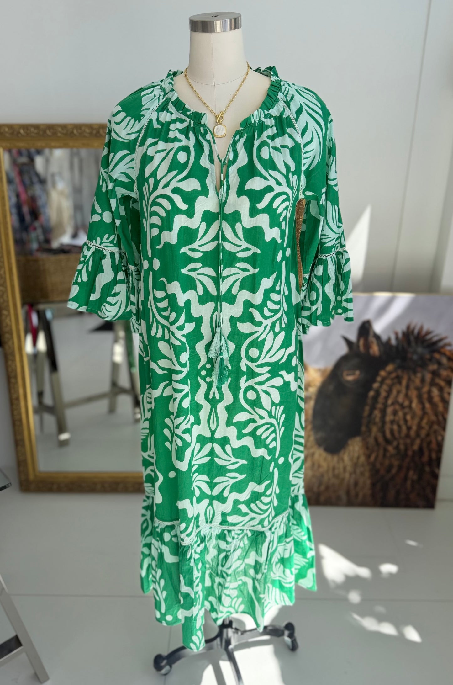 Vivian Green and White Maxi dress