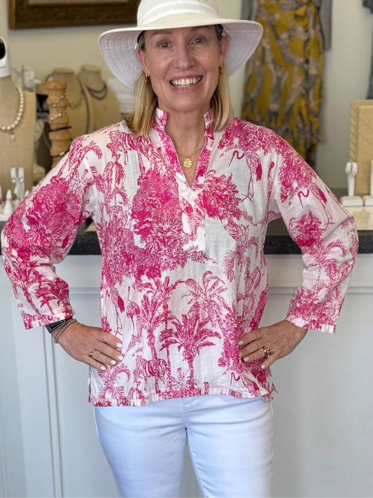 MB Signature Tunic with 3/4 Sleeves in Pink & White