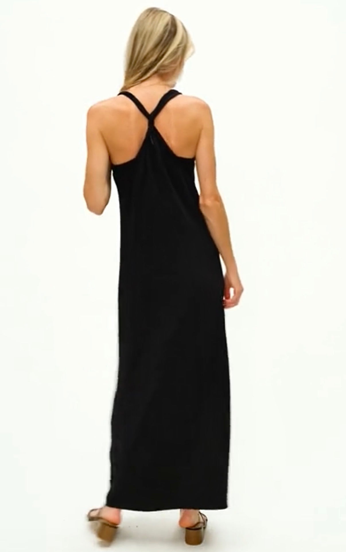 Long Black Twist Back Dress