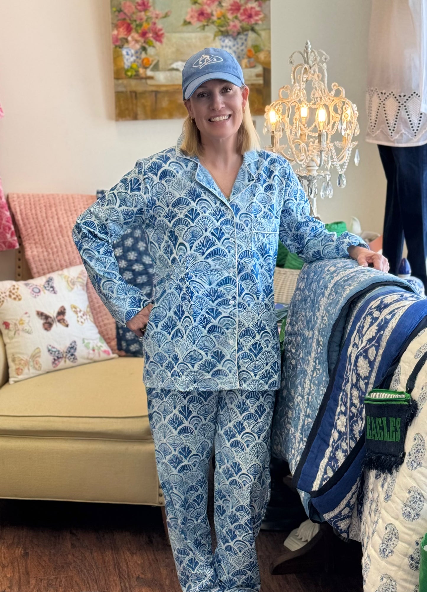 Fam Jam Pj Set in Shell Print Pink OR Blue