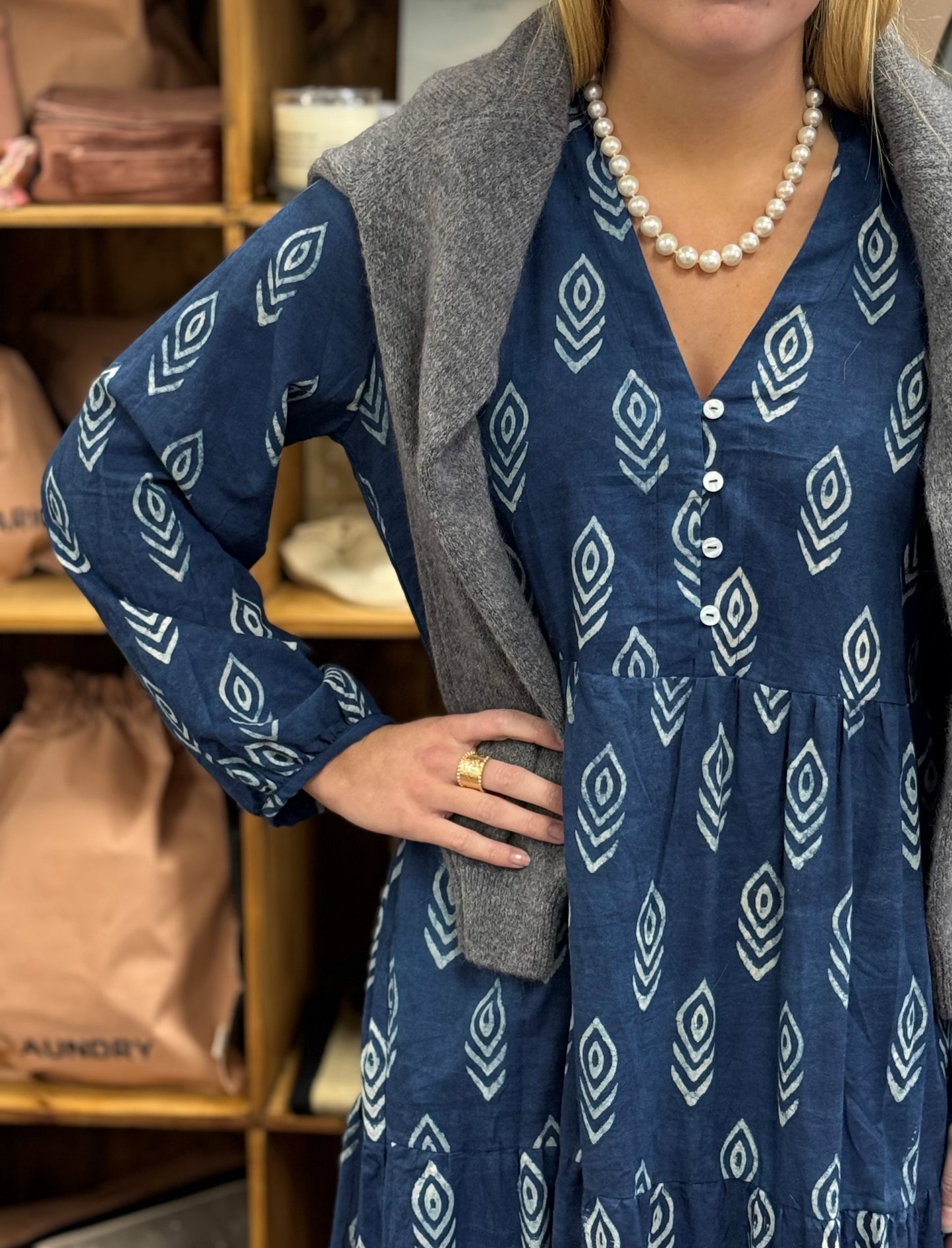 Oakley Maxi Dress in Indigo Arrows