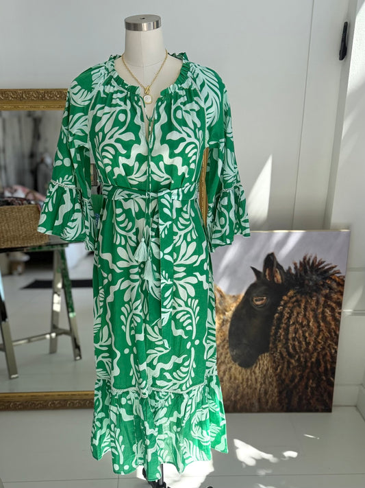 Vivian Green and White Maxi dress