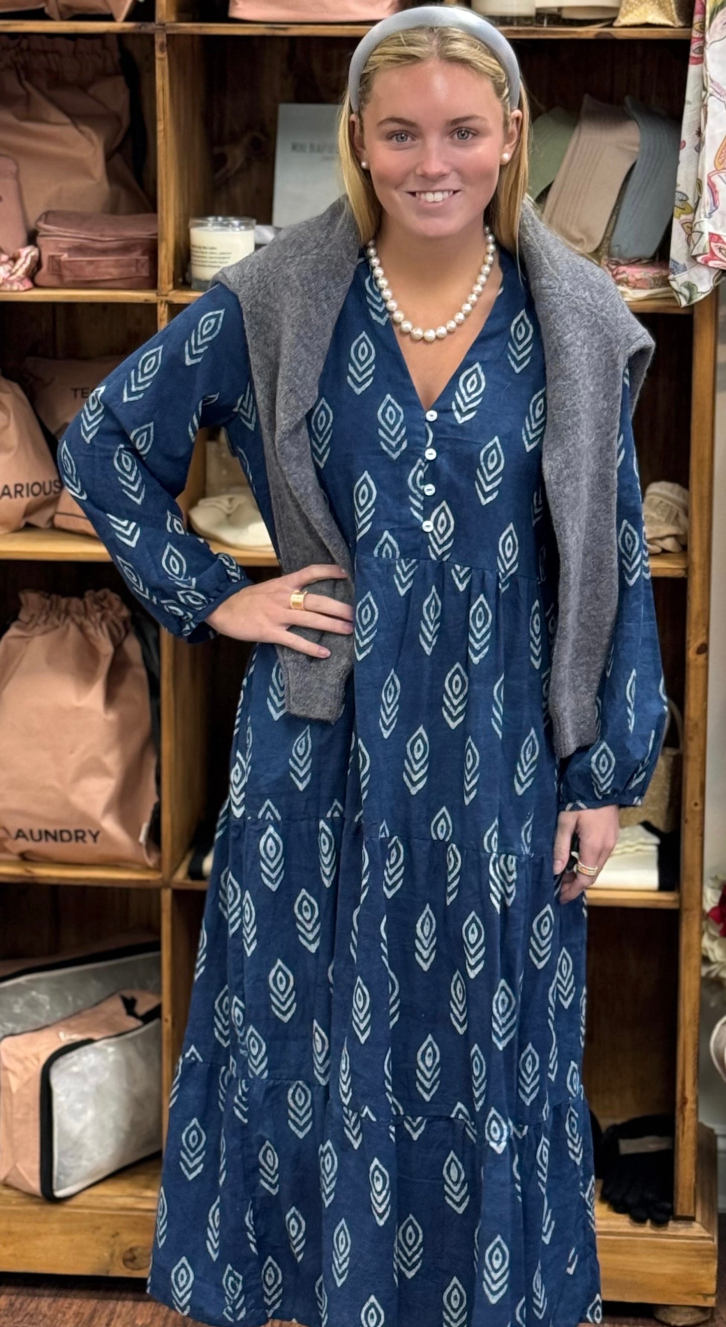 Oakley Maxi Dress in Indigo Arrows