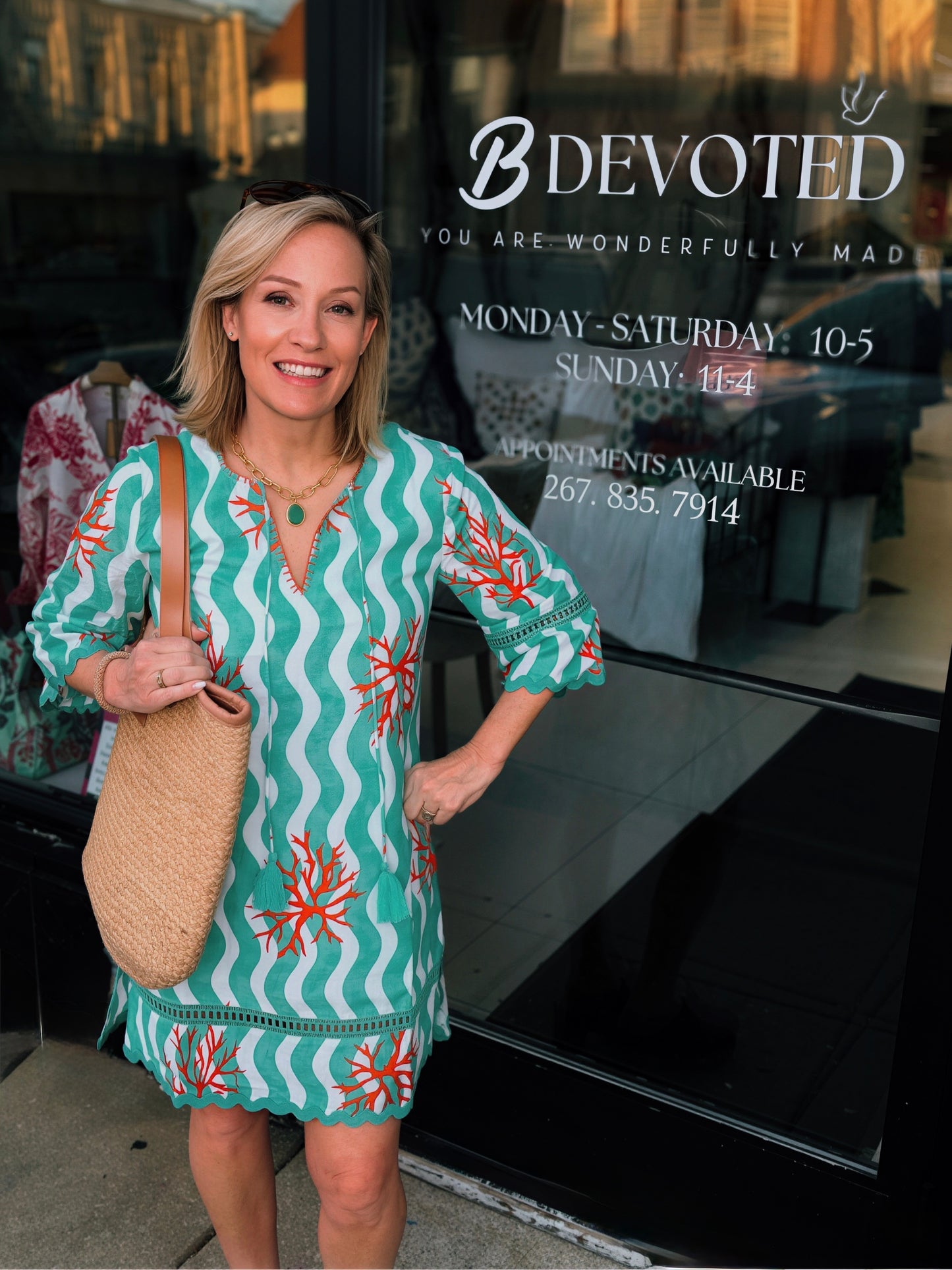 Essa Coral Sheath Dress with Stitching Details and Belt