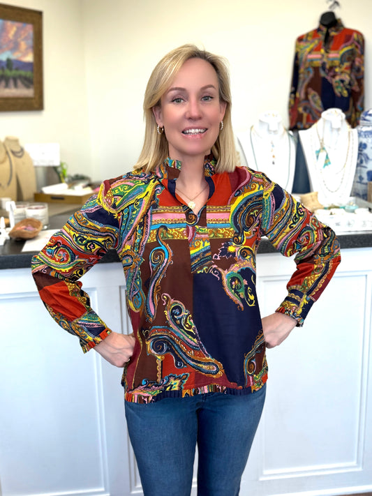 MB Signature Tunic in Dynamite with Long Sleeve Ruffle Cuff