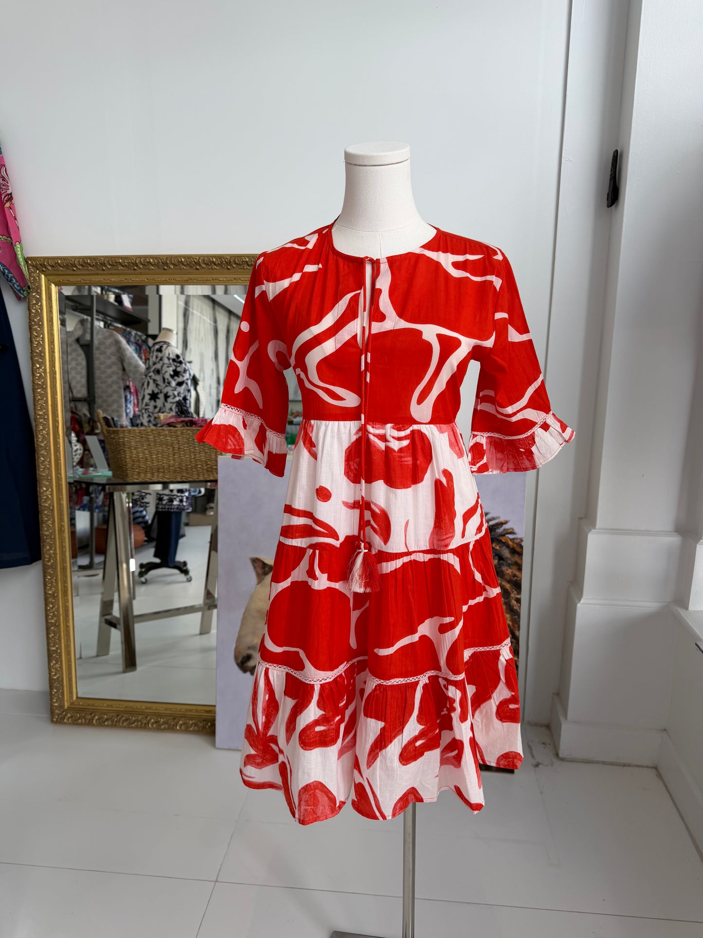 Zaya Dress in Orange and White