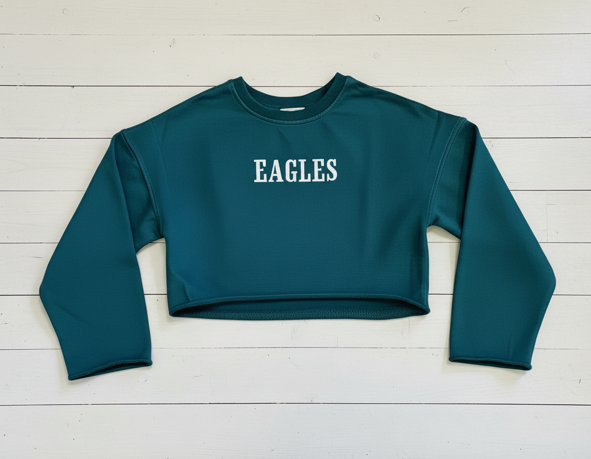 Cropped Kimono Sleeve Embroidered Dark Green Sweatshirt