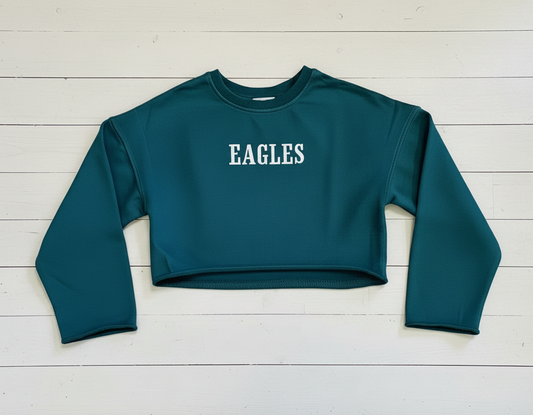 Cropped Kimono Sleeve Embroidered Dark Green Sweatshirt