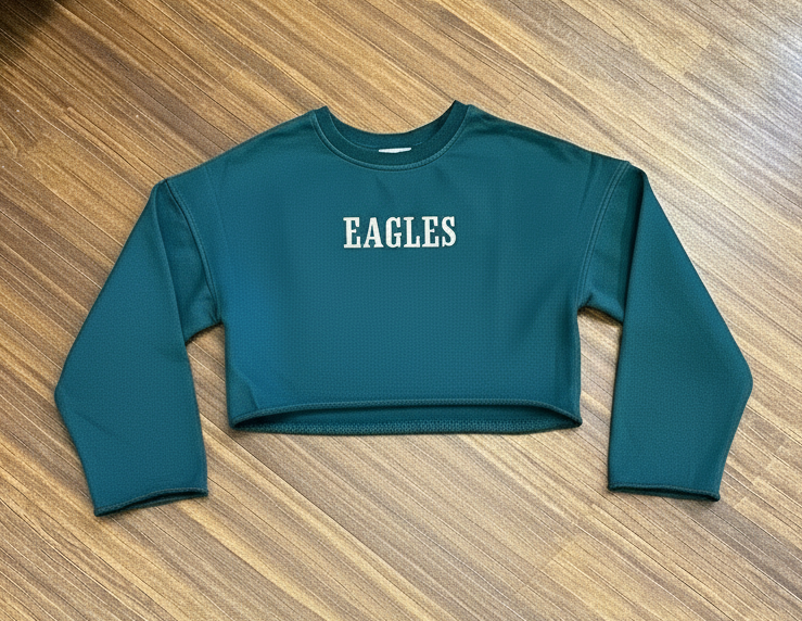 Cropped Kimono Sleeve Embroidered Dark Green Sweatshirt