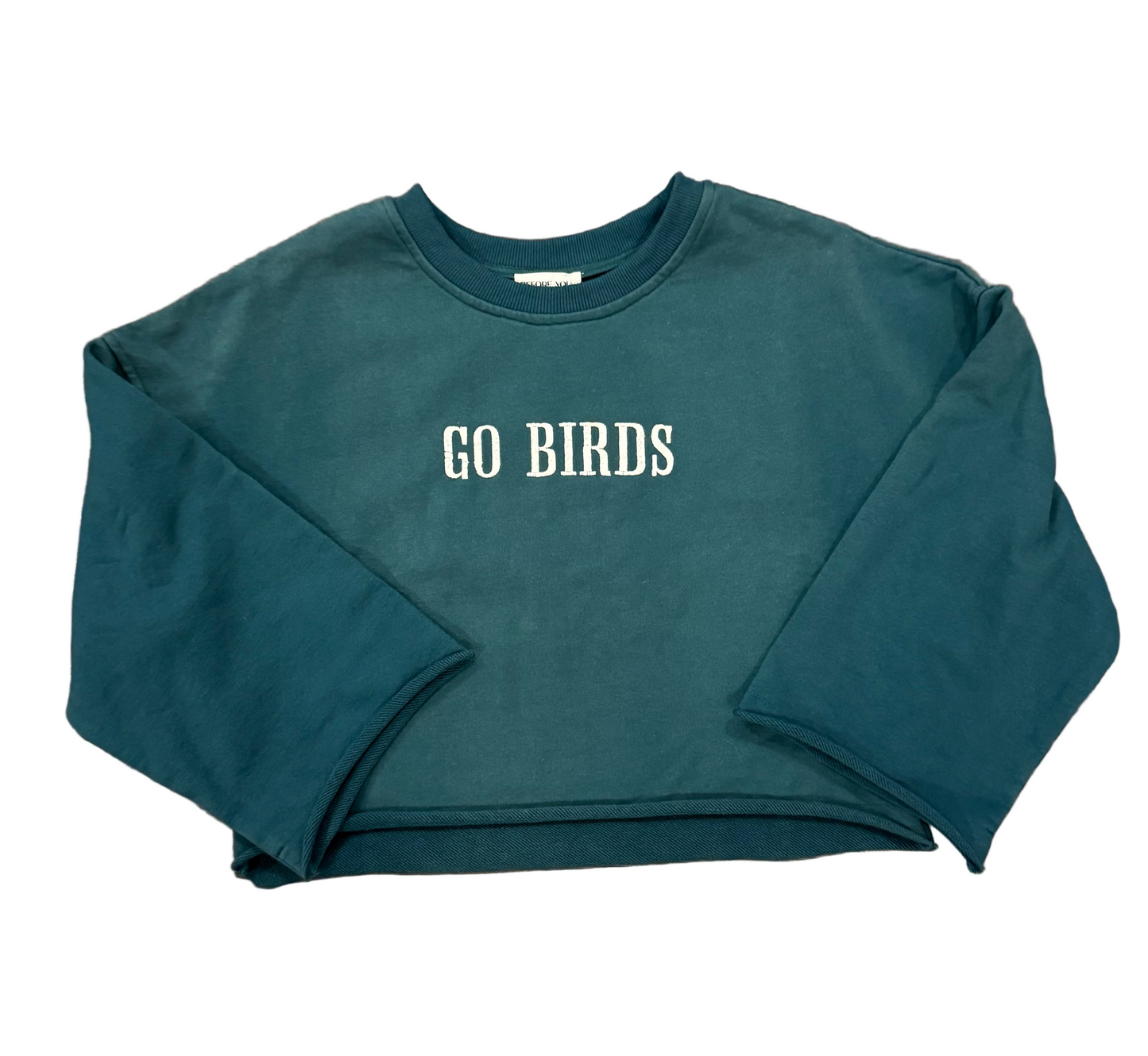 Cropped Kimono Sleeve Embroidered Dark Green Sweatshirt