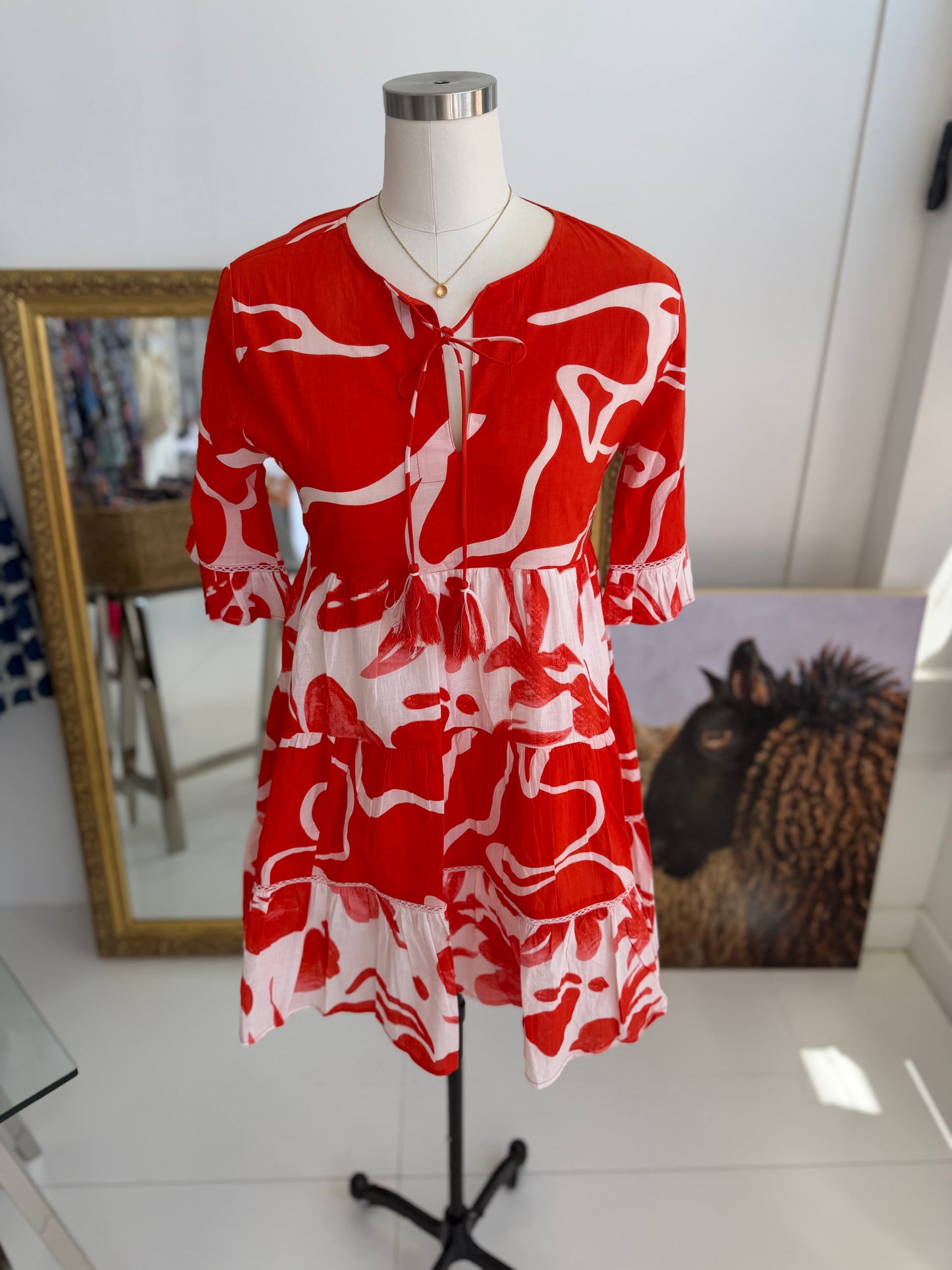 Zaya Dress in Orange and White