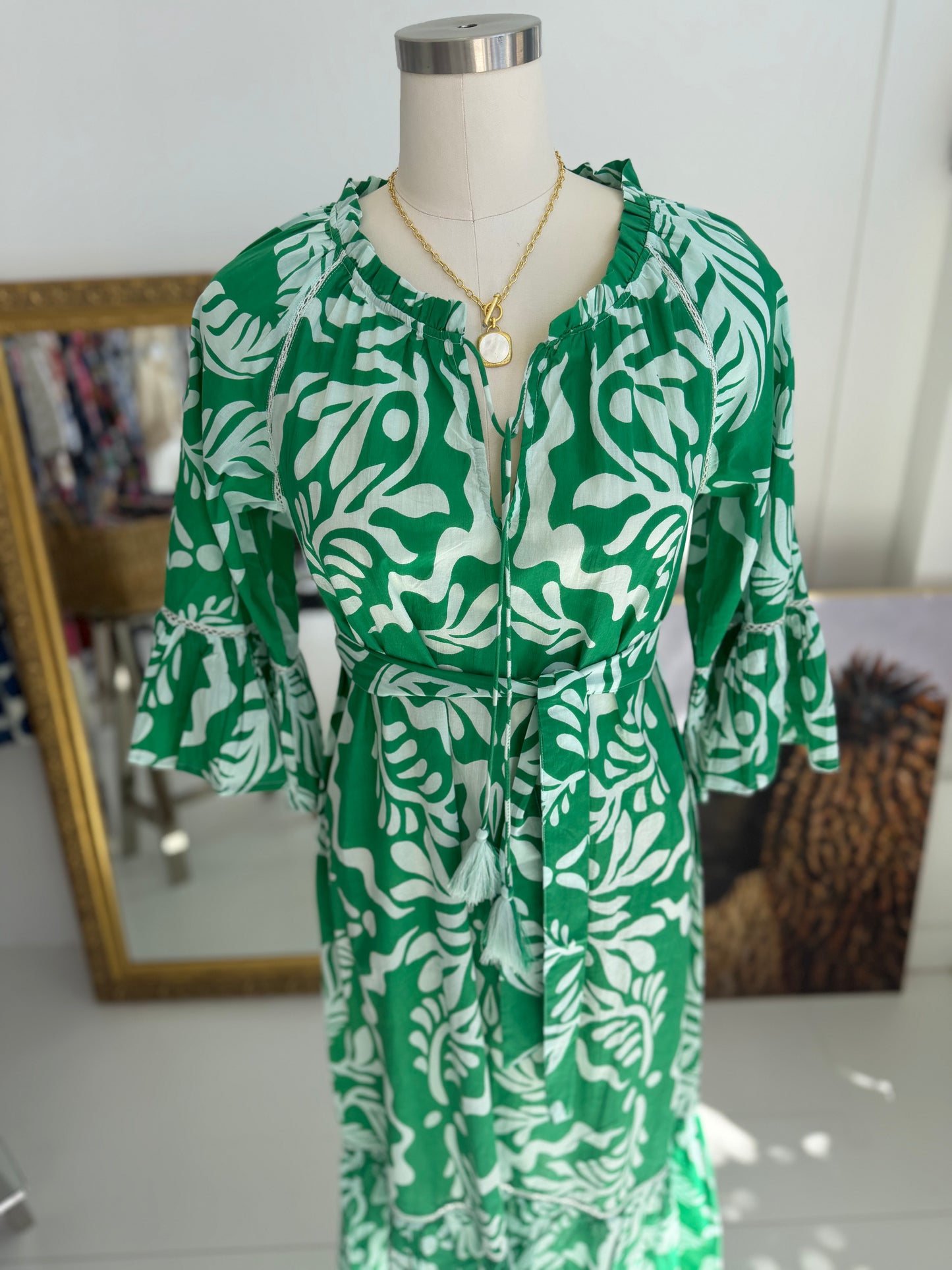 Vivian Green and White Maxi dress