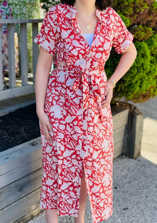 Kate Button-down Dress with Banded Collar, Preppy Floral