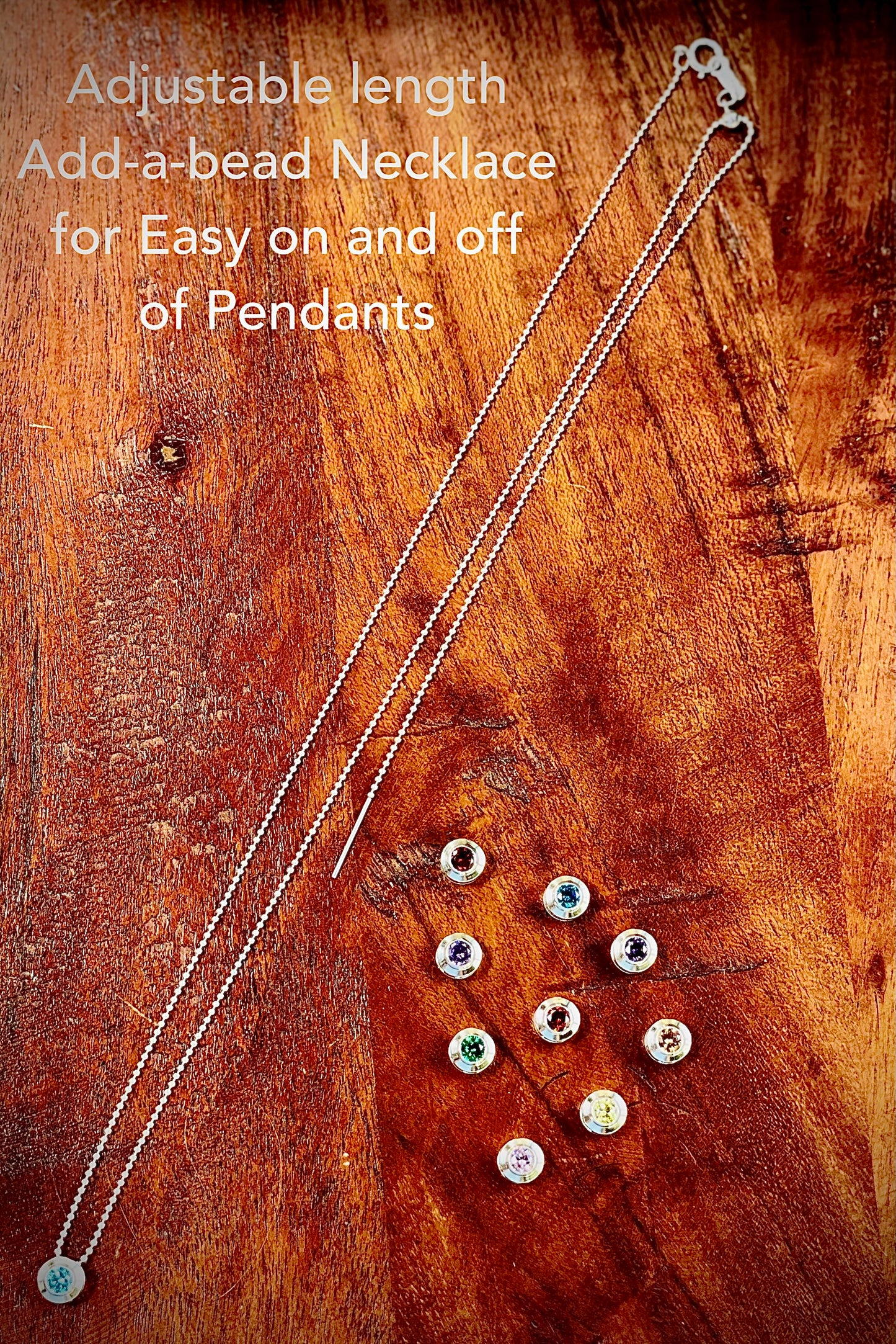 Sterling Silver Birthstone Charm in Crystal on Sterling Silver Beaded Necklace