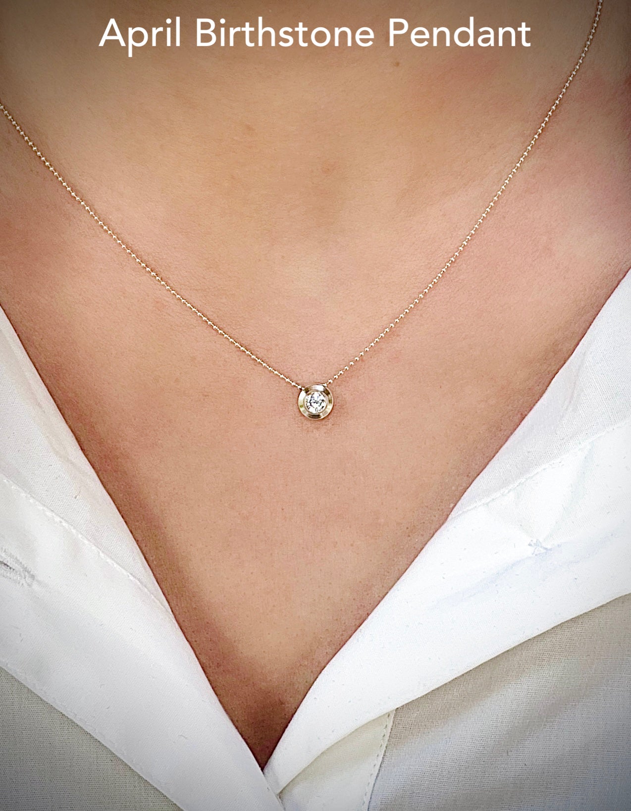 Sterling Silver Birthstone Charm in Crystal on Sterling Silver Beaded Necklace