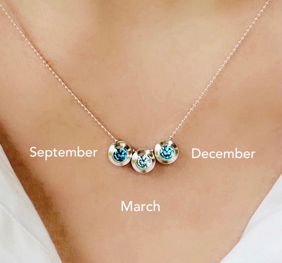 Sterling Silver Birthstone Charm in Crystal on Sterling Silver Beaded Necklace